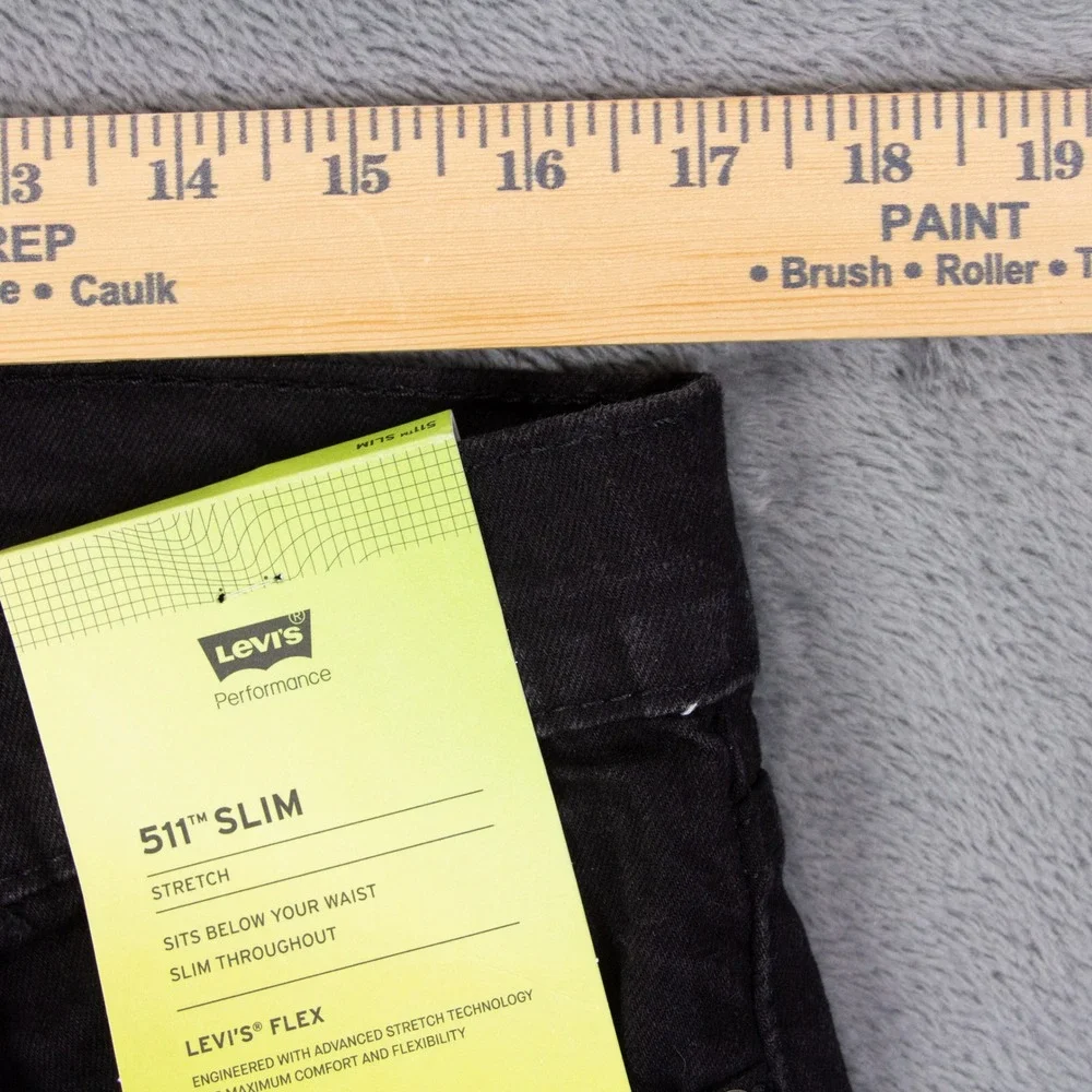 NWT Levis 511 Slim Jeans Mens 34x32 Black Stretch Performance Denim 04511-1907
